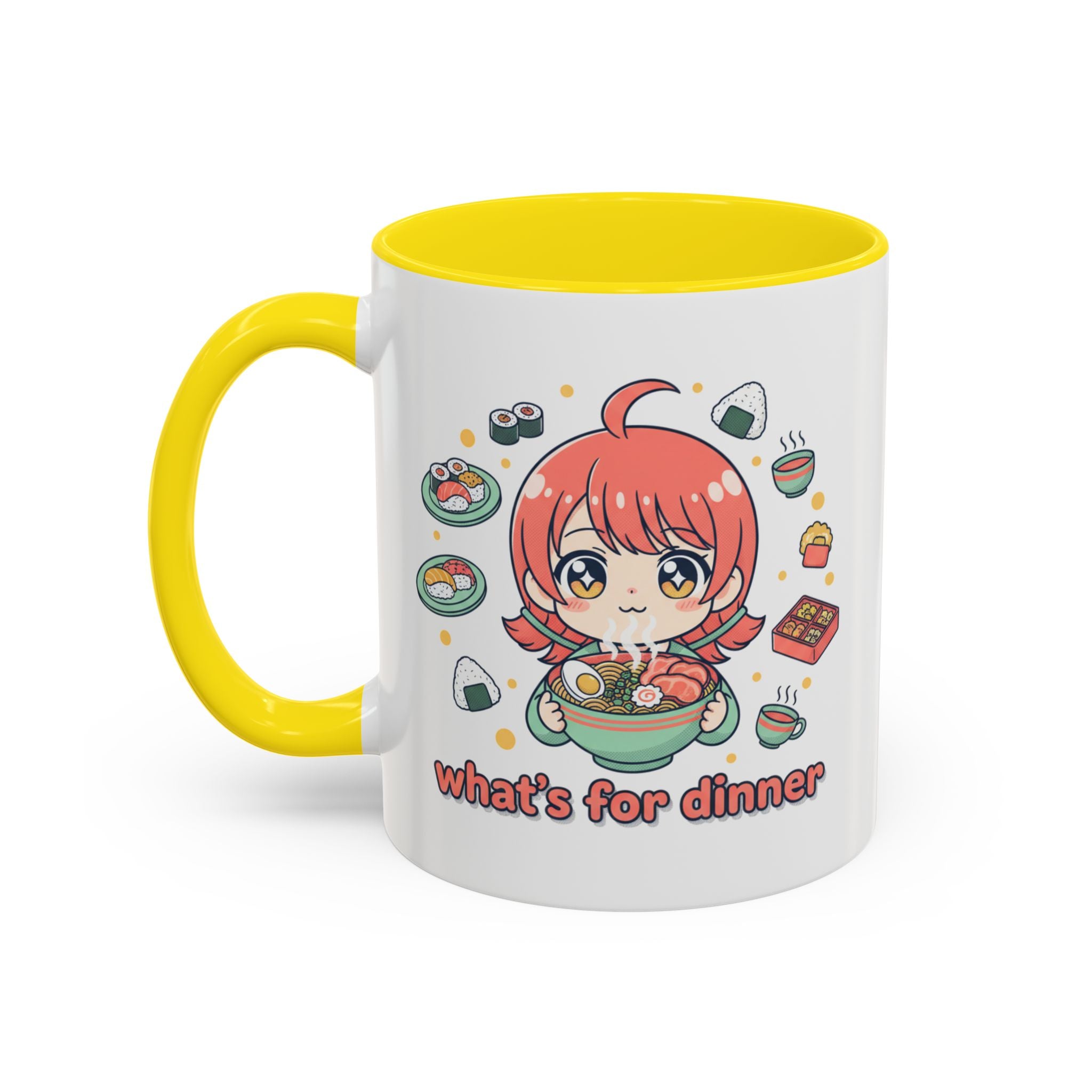 Anime Girl Ramen Mug — "What's for Dinner" Cute Kawaii Coffee Cup (11/15oz)