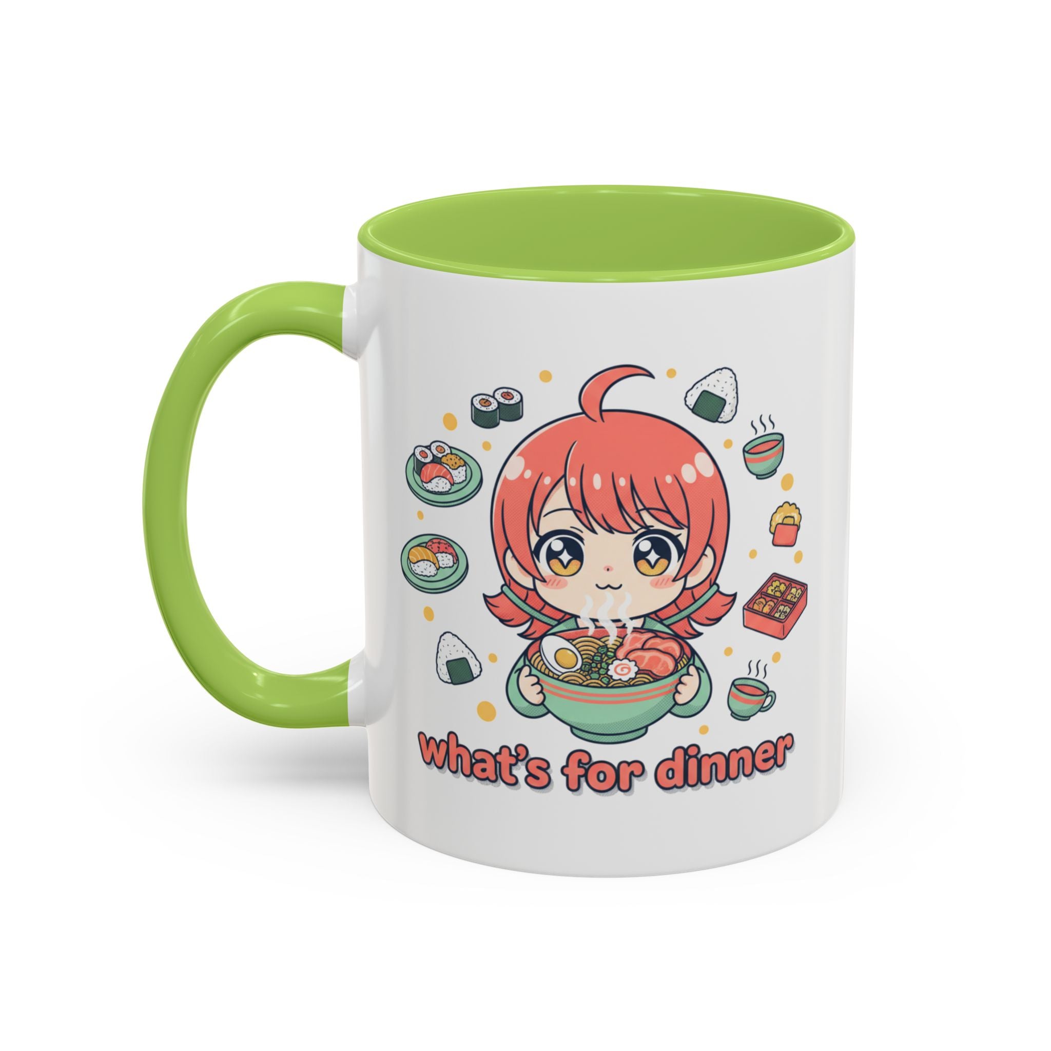 Anime Girl Ramen Mug — "What's for Dinner" Cute Kawaii Coffee Cup (11/15oz)