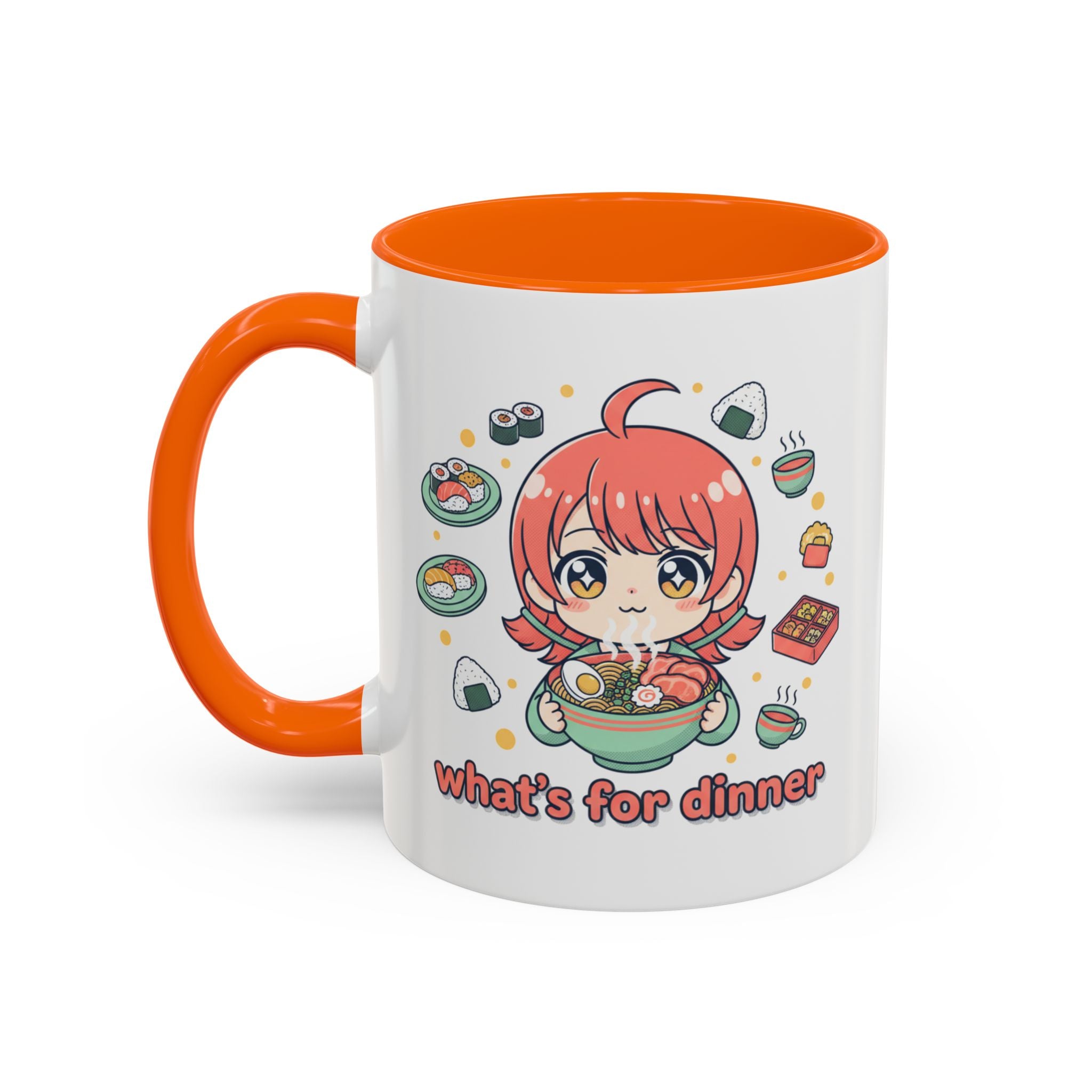 Anime Girl Ramen Mug — "What's for Dinner" Cute Kawaii Coffee Cup (11/15oz)