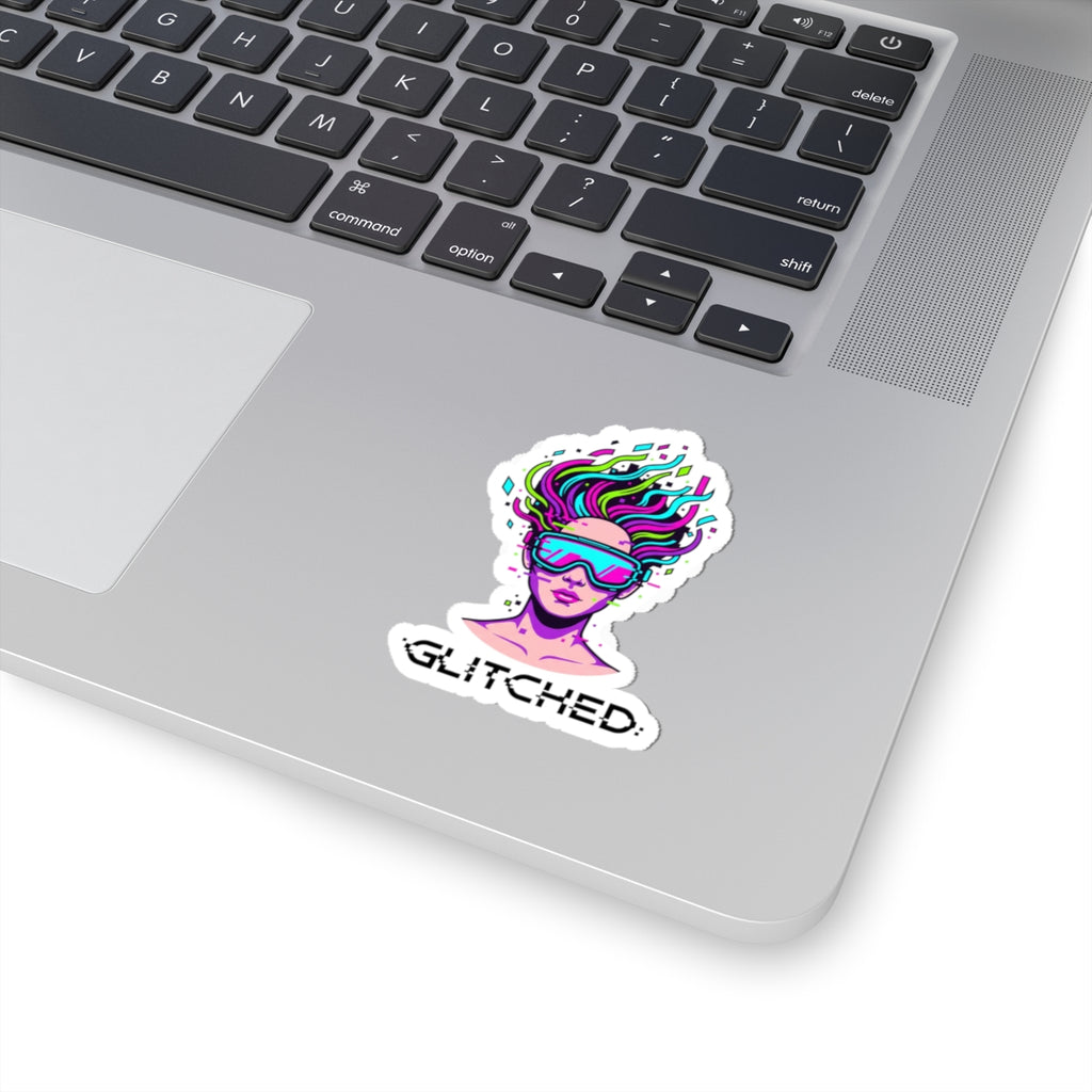 Glitched Neon Visage Kiss-Cut Stickers | Fractal Glitch Art, Chromatic Aberration