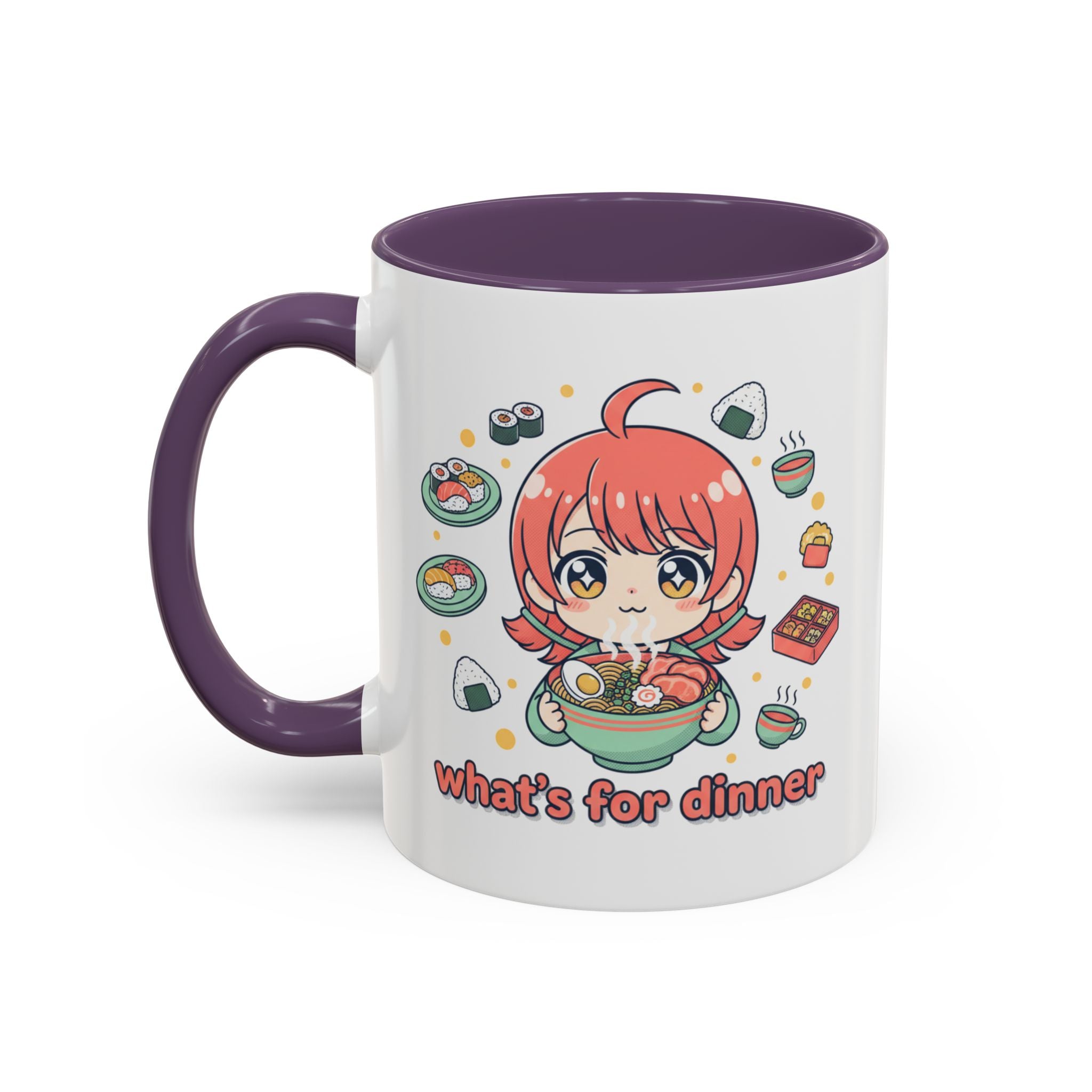 Anime Girl Ramen Mug — "What's for Dinner" Cute Kawaii Coffee Cup (11/15oz)