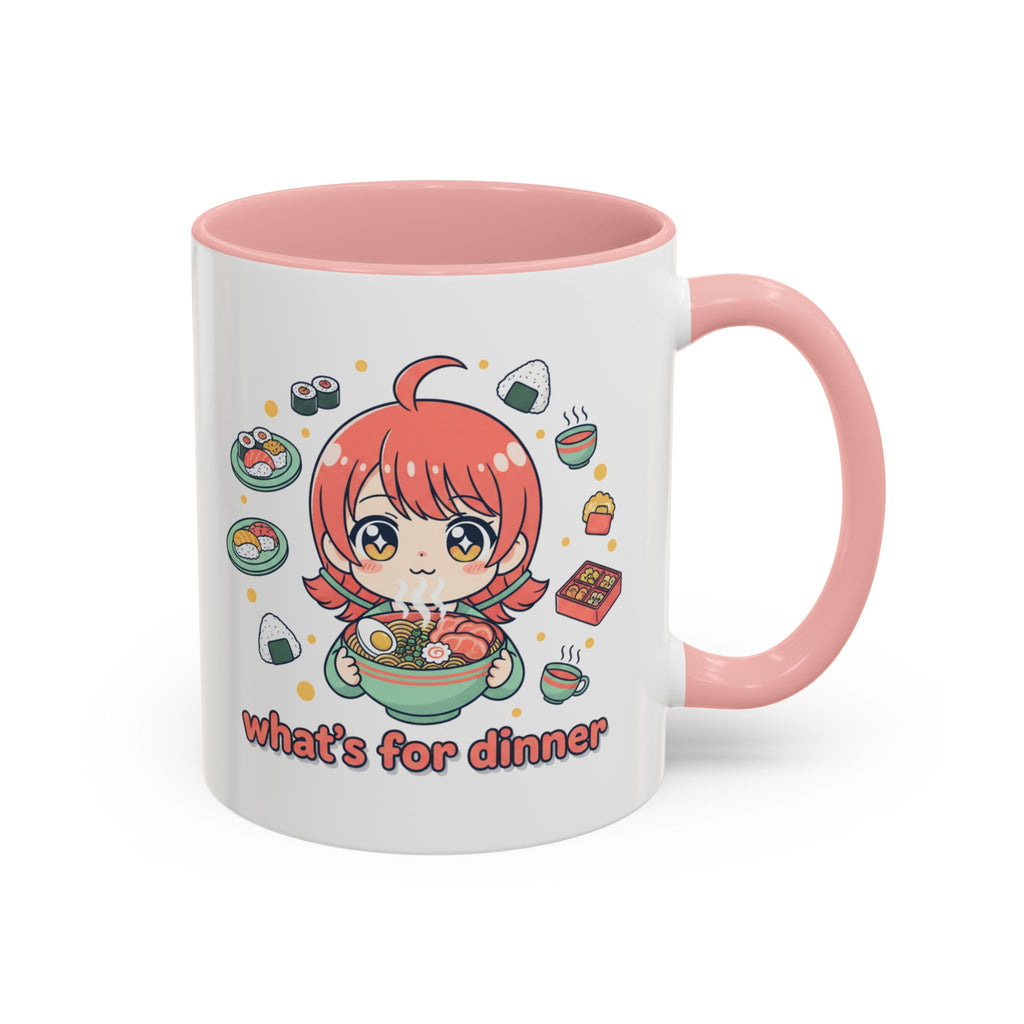 Anime Girl Ramen Mug — "What's for Dinner" Cute Kawaii Coffee Cup (11/15oz)