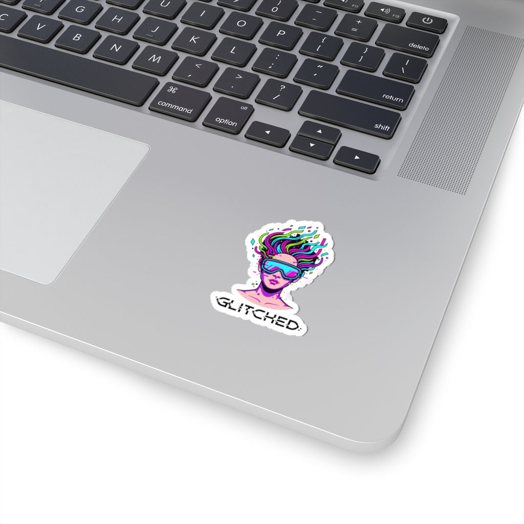 Glitched Neon Visage Kiss-Cut Stickers | Fractal Glitch Art, Chromatic Aberration