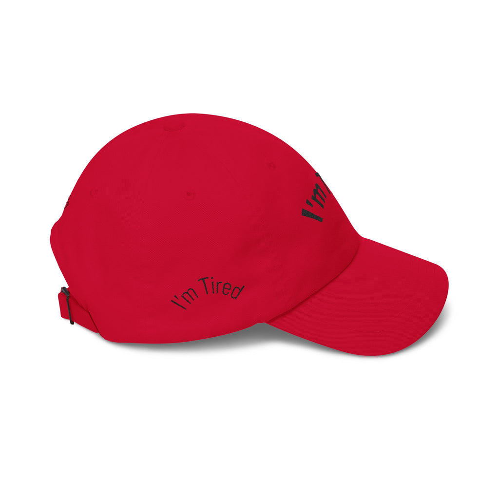 I'm Tired Dad Cap – Minimal Embroidered White Baseball Hat