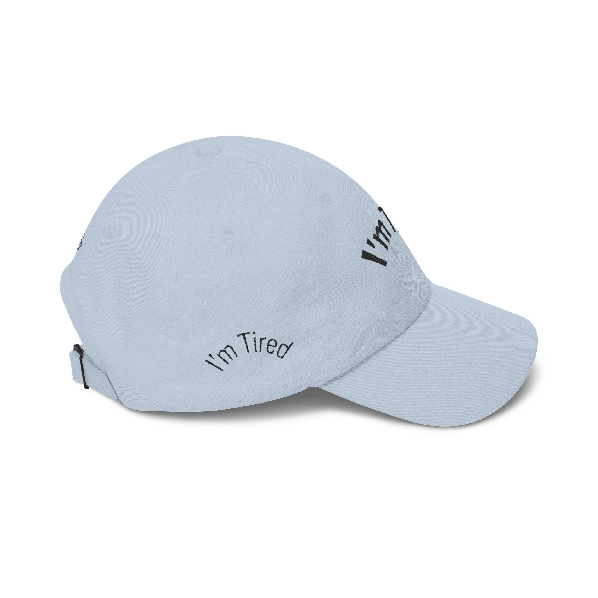 I'm Tired Dad Cap – Minimal Embroidered White Baseball Hat