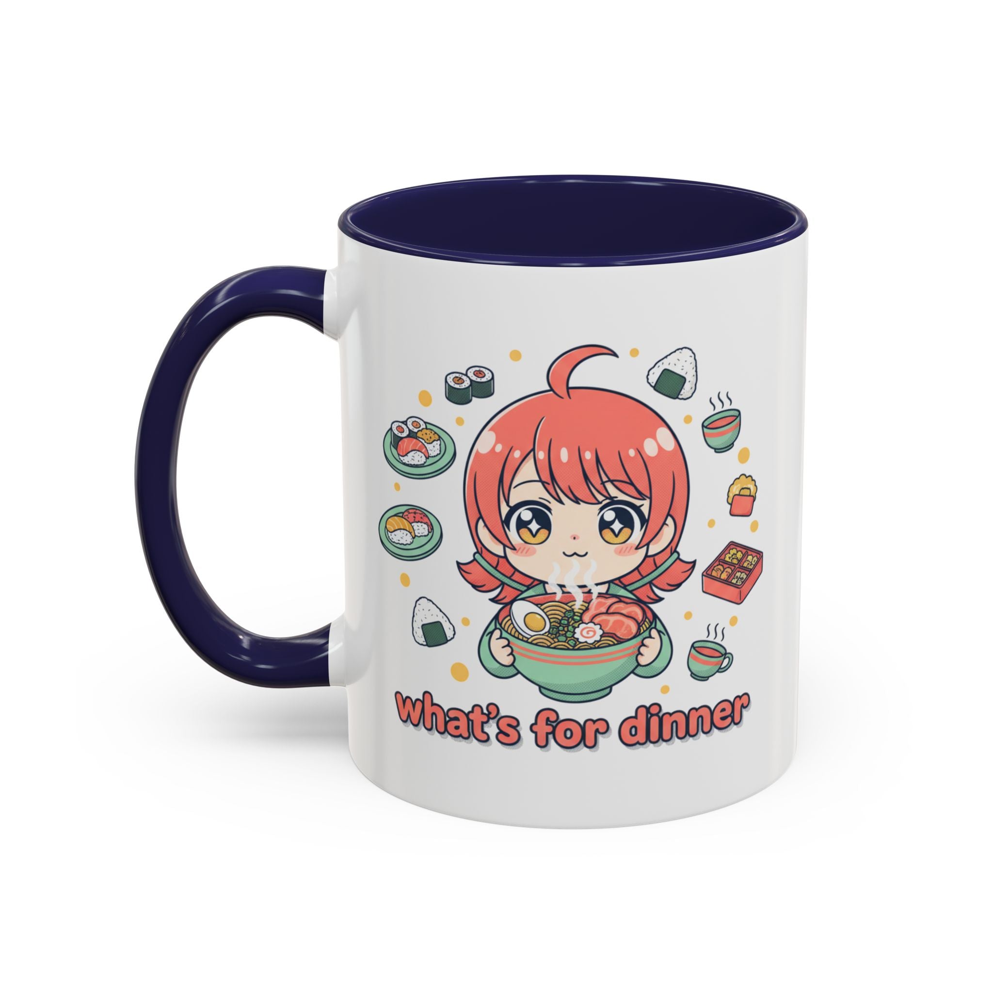 Anime Girl Ramen Mug — "What's for Dinner" Cute Kawaii Coffee Cup (11/15oz)