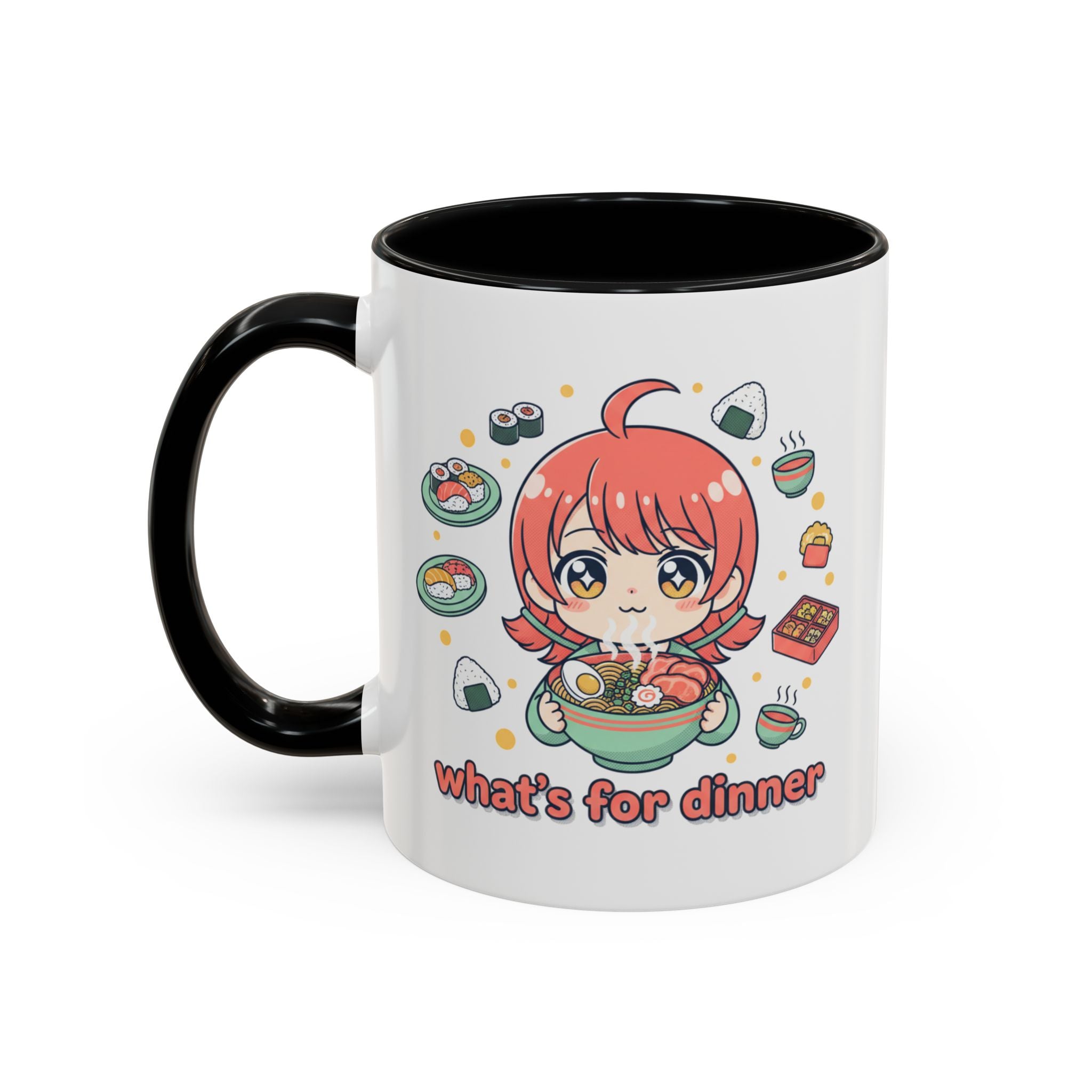 Anime Girl Ramen Mug — "What's for Dinner" Cute Kawaii Coffee Cup (11/15oz)