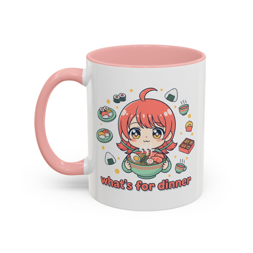Anime Girl Ramen Mug — "What's for Dinner" Cute Kawaii Coffee Cup (11/15oz)
