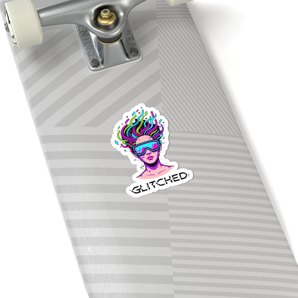 Glitched Neon Visage Kiss-Cut Stickers | Fractal Glitch Art, Chromatic Aberration