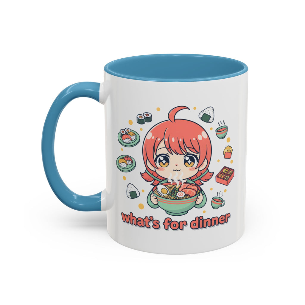 Anime Girl Ramen Mug — "What's for Dinner" Cute Kawaii Coffee Cup (11/15oz)