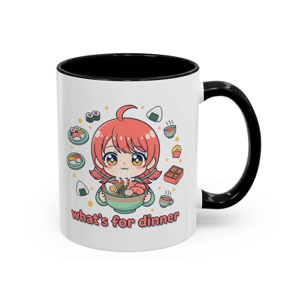Anime Girl Ramen Mug — "What's for Dinner" Cute Kawaii Coffee Cup (11/15oz)