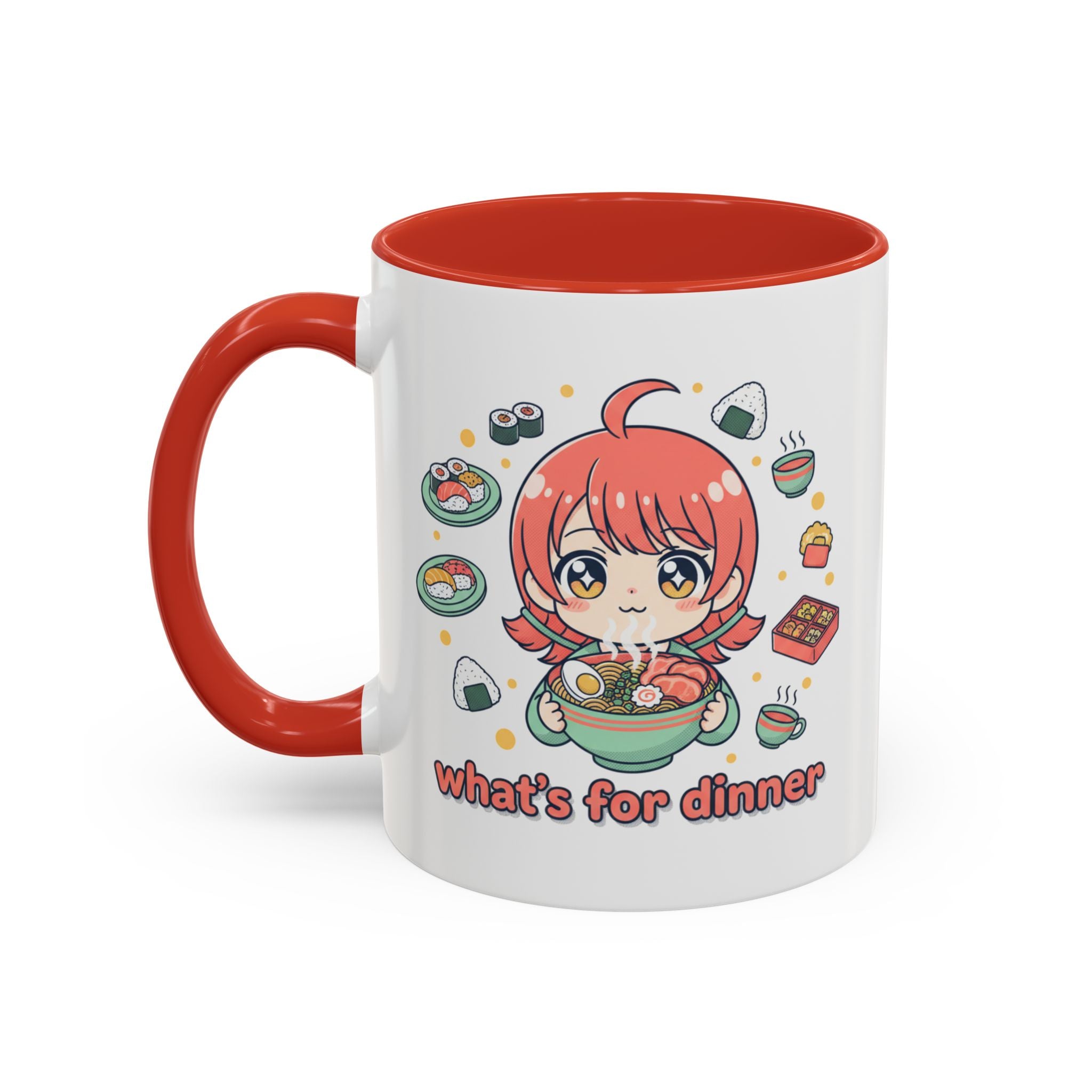 Anime Girl Ramen Mug — "What's for Dinner" Cute Kawaii Coffee Cup (11/15oz)