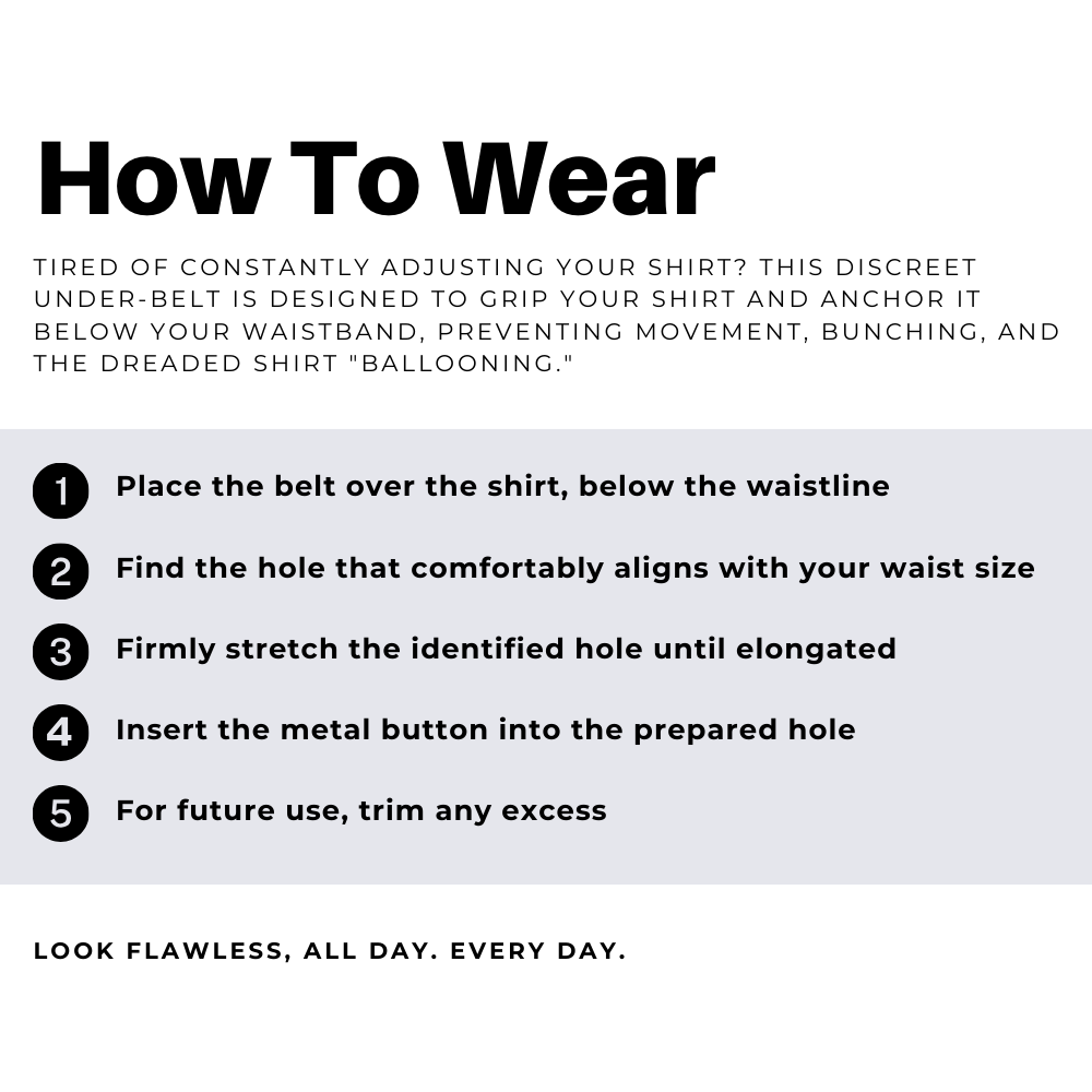 Shirt Tucker Rubber Belt - Adjustable Shirt Stays for Men and Women - Non-Slip, Consistent Hold For Sports, Events, and Law Enforcement - For Neat Appearance  adjustable to fit 22" to 46" sizes)